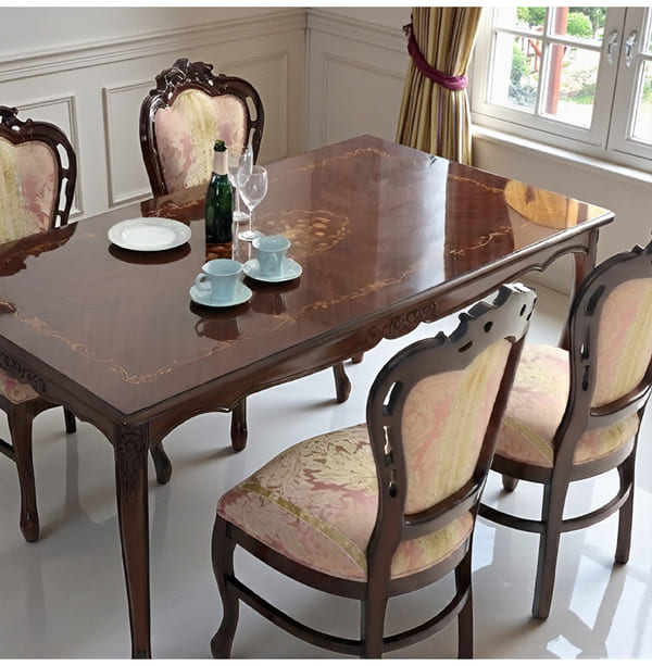 ダイニングセット 5点 幅165cm 長方形 象嵌 マホガニー ピンクストライプチェア 輸入家具-13