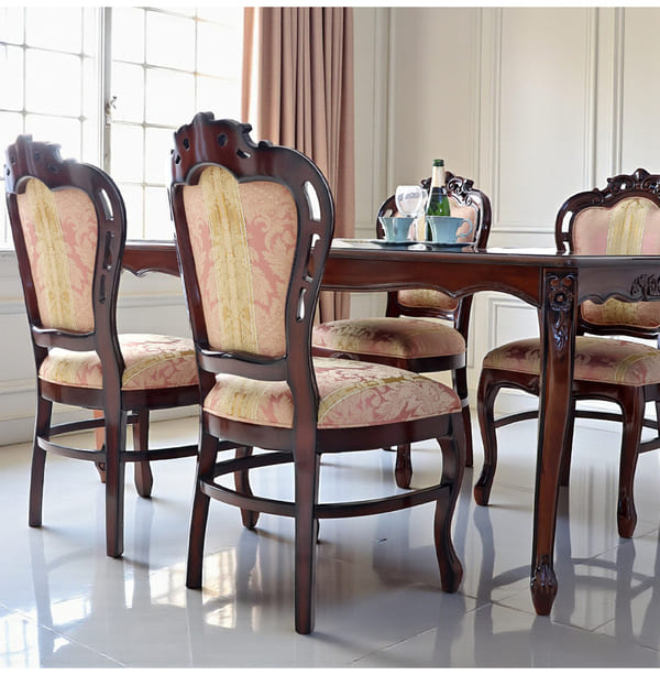 ダイニングセット 5点 幅165cm 長方形 象嵌 マホガニー ピンクストライプチェア 輸入家具-14