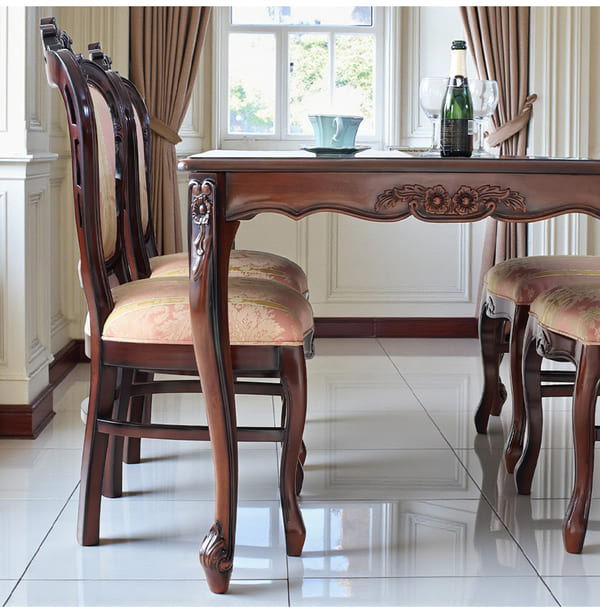 ダイニングセット 5点 幅165cm 長方形 象嵌 マホガニー ピンクストライプチェア 輸入家具-15
