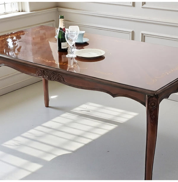 ダイニングセット 5点 幅165cm 長方形 象嵌 マホガニー ピンクストライプチェア 輸入家具-19