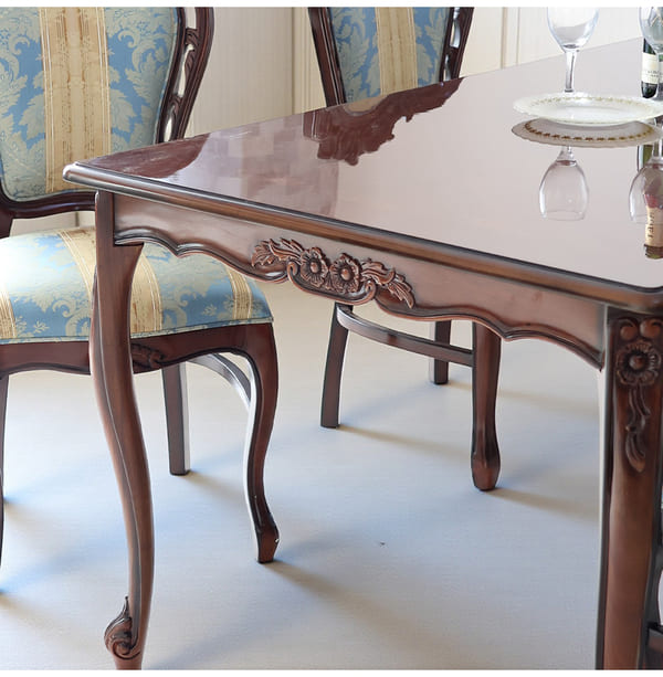 ダイニングセット 5点 幅165cm 長方形 象嵌 マホガニー ブルーストライプチェア 輸入家具-3