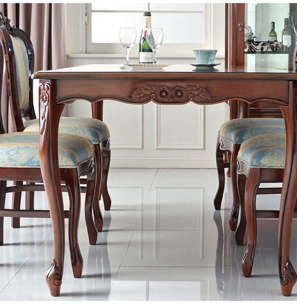 ダイニングセット 5点 幅165cm 長方形 象嵌 マホガニー ブルーストライプチェア 輸入家具-4