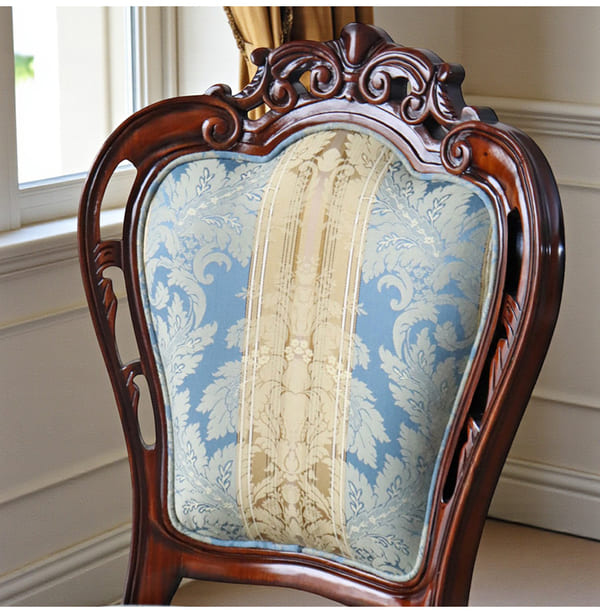 ダイニングセット 5点 幅165cm 長方形 象嵌 マホガニー ブルーストライプチェア 輸入家具-6