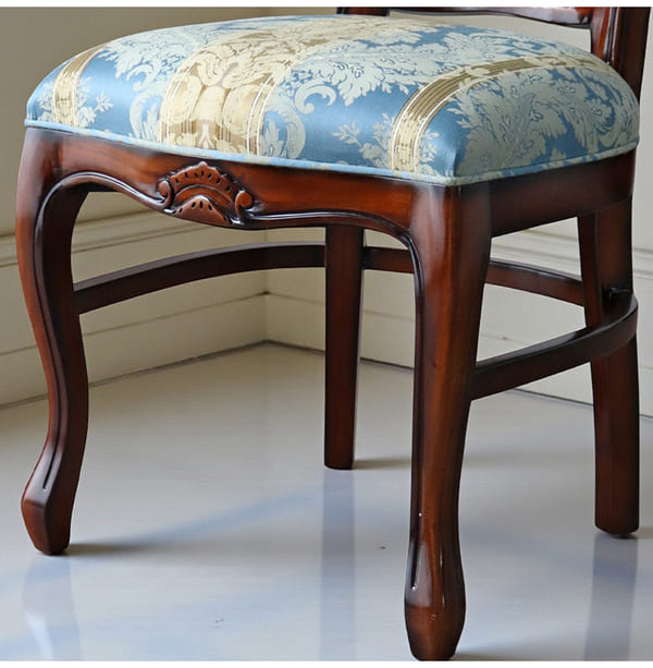 ダイニングセット 5点 幅165cm 長方形 象嵌 マホガニー ブルーストライプチェア 輸入家具-7