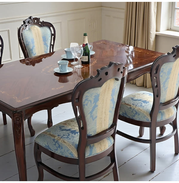 ダイニングセット 5点 幅165cm 長方形 象嵌 マホガニー ブルーストライプチェア 輸入家具-13