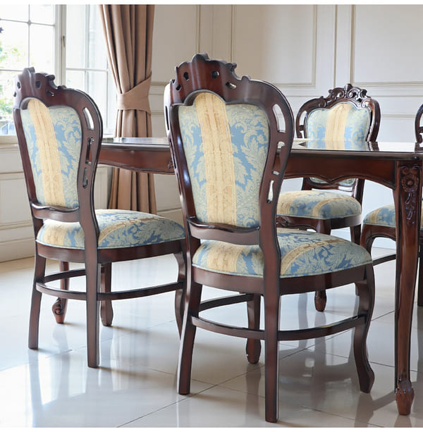 ダイニングセット 5点 幅165cm 長方形 象嵌 マホガニー ブルーストライプチェア 輸入家具-14