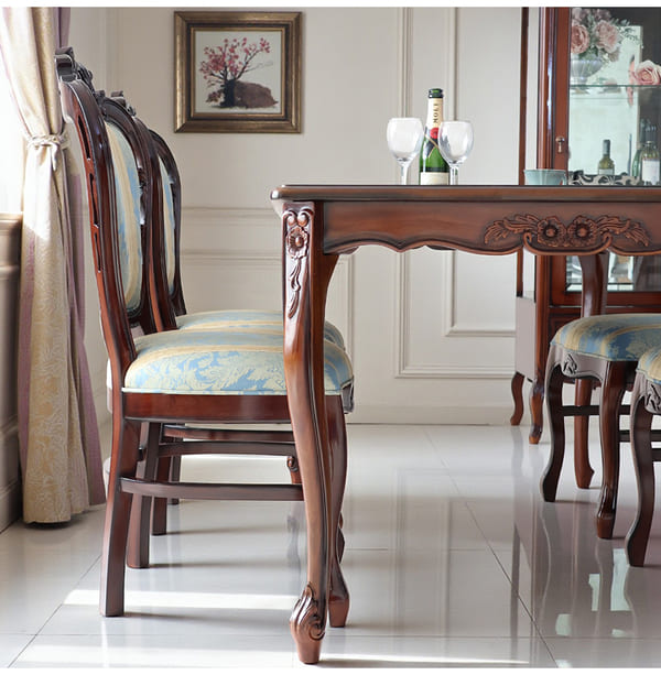 ダイニングセット 5点 幅165cm 長方形 象嵌 マホガニー ブルーストライプチェア 輸入家具-15