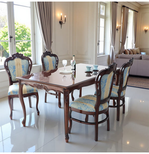 ダイニングセット 5点 幅165cm 長方形 象嵌 マホガニー ブルーストライプチェア 輸入家具-16