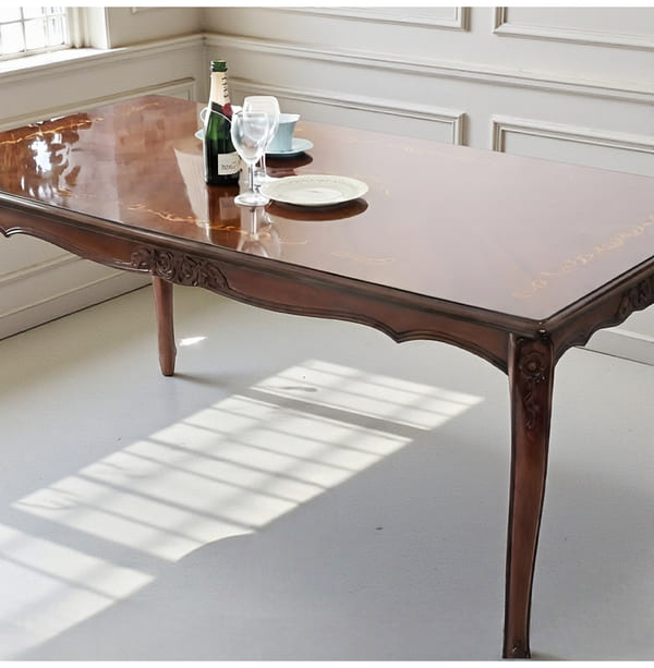 ダイニングセット 5点 幅165cm 長方形 象嵌 マホガニー ブルーストライプチェア 輸入家具-19