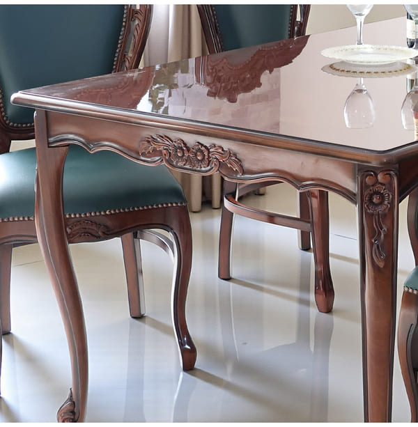 ダイニングセット 5点 幅165cm 長方形 象嵌 マホガニー 深緑 合皮チェア 輸入家具-3