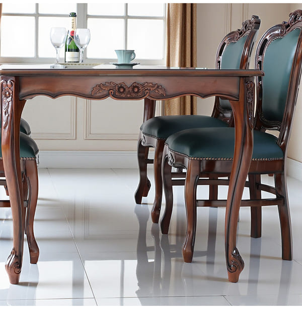 ダイニングセット 5点 幅165cm 長方形 象嵌 マホガニー 深緑 合皮チェア 輸入家具-4