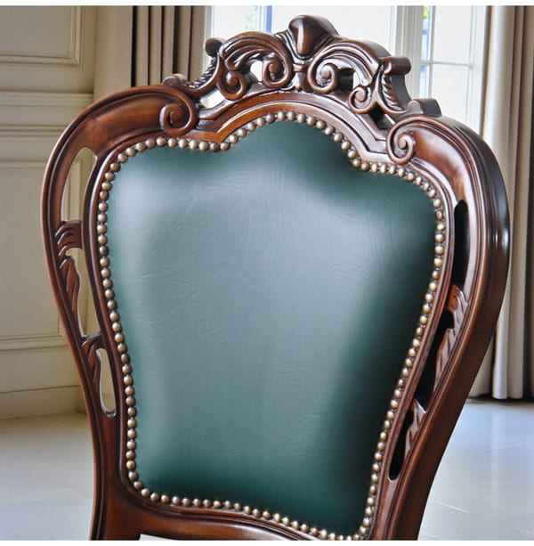 ダイニングセット 5点 幅165cm 長方形 象嵌 マホガニー 深緑 合皮チェア 輸入家具-6