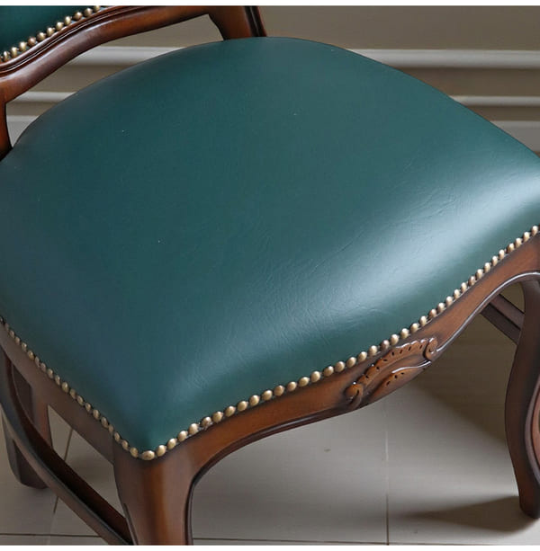 ダイニングセット 5点 幅165cm 長方形 象嵌 マホガニー 深緑 合皮チェア 輸入家具-8