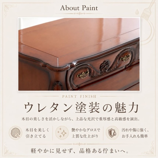 アンティーク風 ワイドチェスト 幅120cm 引き出し シャビー塗装 木製 リビングボード 衣類ダンス 大容量 大きい 猫脚 おしゃれ-3