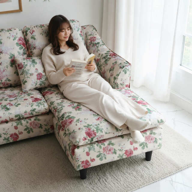 姫系 組み換え自由 L型 カウチソファ 花柄 オットマン付き 3WAYアレンジ 左右付け替え 刺繍生地 コーナーソファ おしゃれ 輸入家具-15