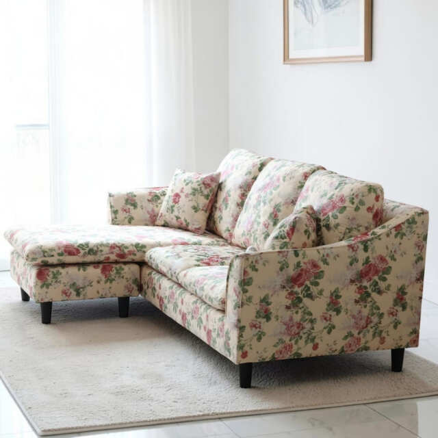 姫系 組み換え自由 L型 カウチソファ 花柄 オットマン付き 3WAYアレンジ 左右付け替え 刺繍生地 コーナーソファ おしゃれ 輸入家具-27
