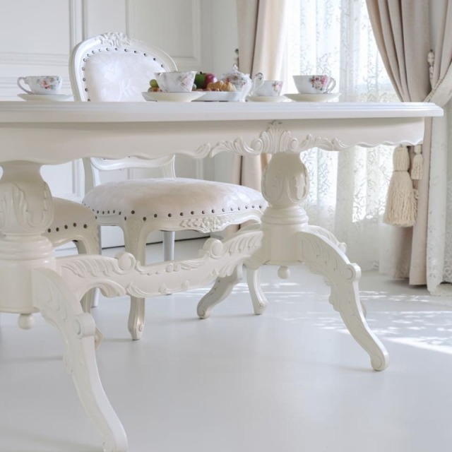 Famille ダイニングテーブル,白家具,姫系ロココ調,幅177cm 4-6人掛け対応,楕円形テーブル,猫脚で優雅な佇まい-4