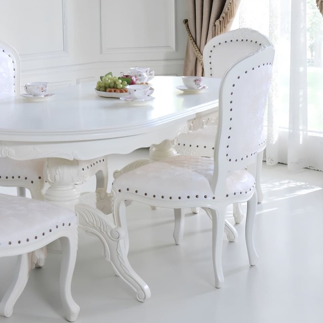 Famille ダイニングテーブル,白家具,姫系ロココ調,幅177cm 4-6人掛け対応,楕円形テーブル,猫脚で優雅な佇まい-15