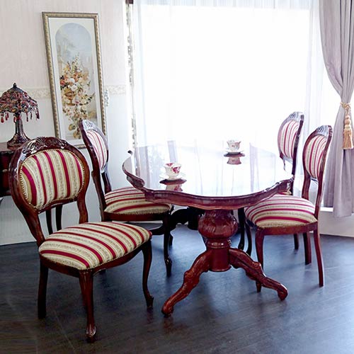 輸入家具 イタリア製：リーフクラシックダイニングセット5P(ストライプ