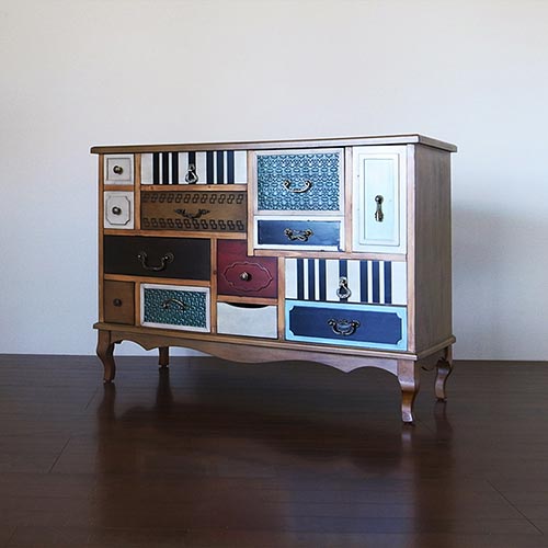 カラフルアンティークワイドチェスト｜アンティーク調インダストリアル