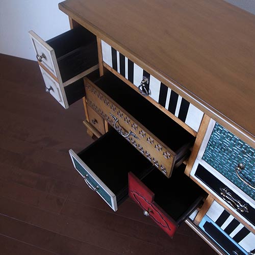 カラフルアンティークワイドチェスト｜アンティーク調インダストリアル