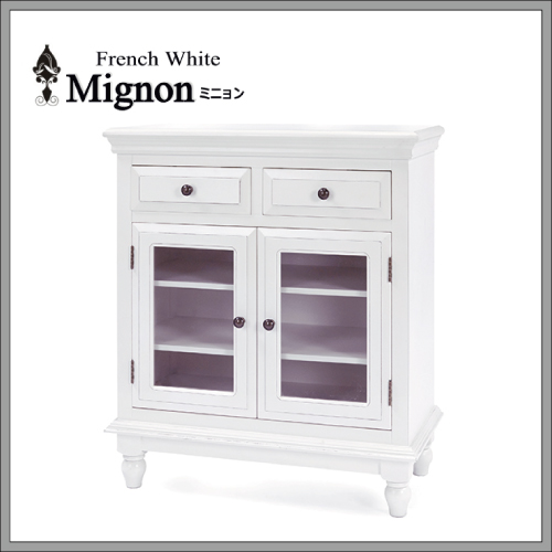  フレンチホワイト家具 Mignon～ミニョン～ ガラスキャビネット【送料無料】