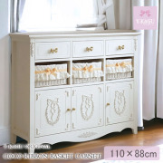 おしゃれ,白家具,キャビネット,幅110cm,ロココ調,安い,収納,バスケット付き-13