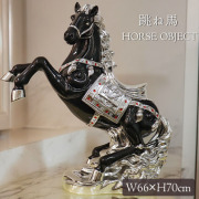 跳ね馬 置物 馬の置物 開運 風水 立ち馬 黒馬 オーナメント インテリア 高級 キラキラ うま 玄関 縁起物 ブラック 陶器-11