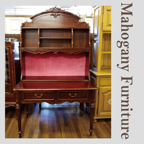 高級マホガニー材使用：ディスプレイラックデスク(ベロアボルドー)【送料無料・開梱設置付き】