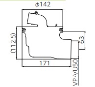 洗濯機パン用 横引トラップ 50A M44PEX-50