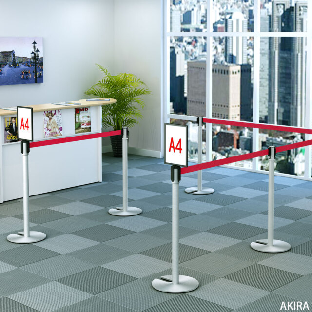 ベルトパーテーション 案内板 サイン A4 ブラック ポール