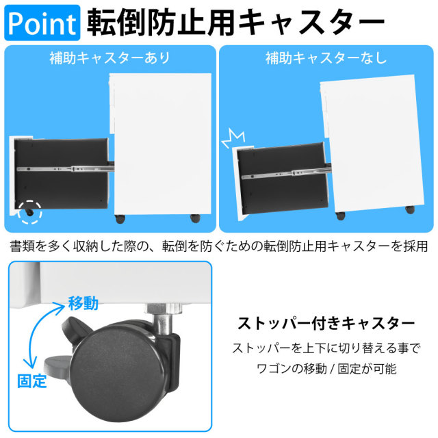 デスクワゴン スチールワゴン スリム 幅30cm 奥行43cm 高さ63cm