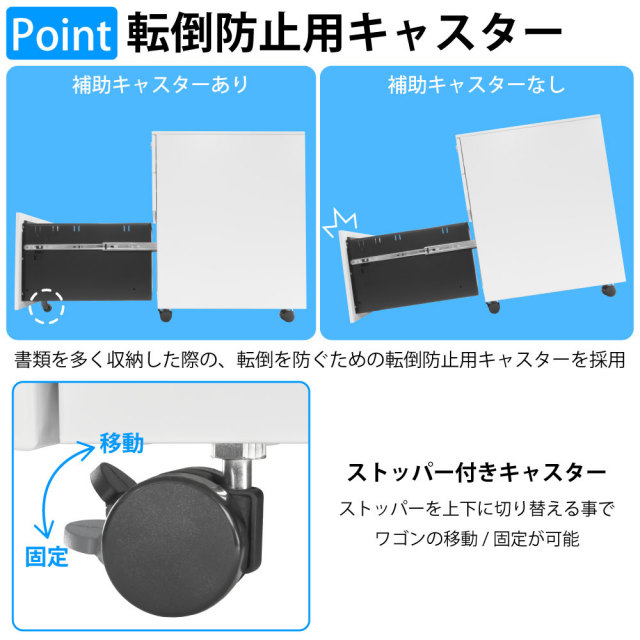 デスクワゴン スチールワゴン 幅39cm 奥行50cm 高さ60cm グレー 鍵付き