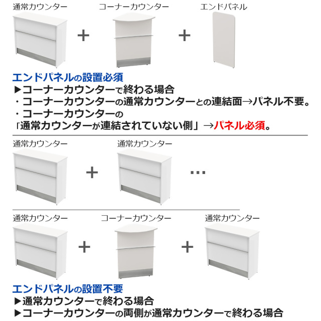 HC-END_kumiawase.jpg　ハイカウンター　コーナーカウンター専用　エンドパネル　組合せ　組合わせ　組み合わせ