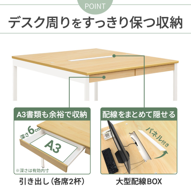フリーアドレスデスク 2人用 引き出し付き 幅120cm オフィスデスク