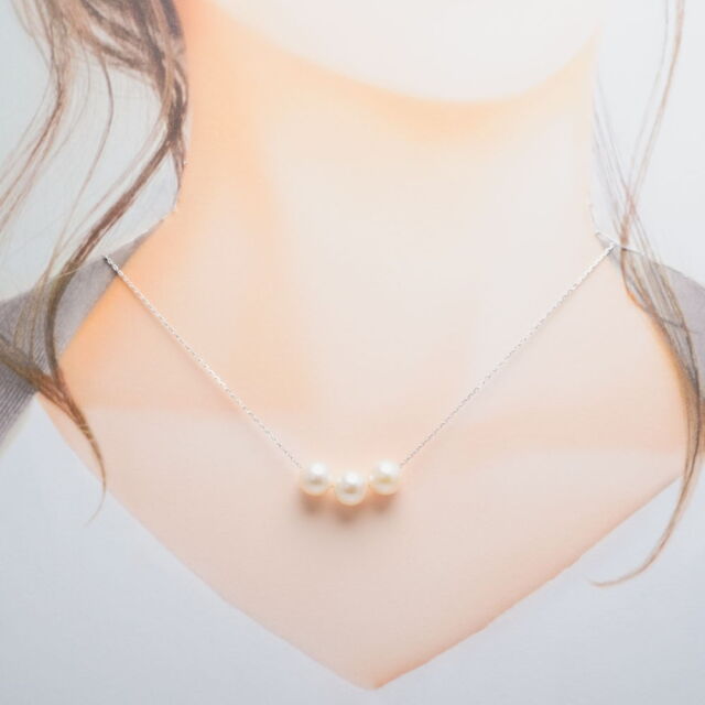 あこや真珠 3珠チェーンネックレス【Silver・アジャスター無し】