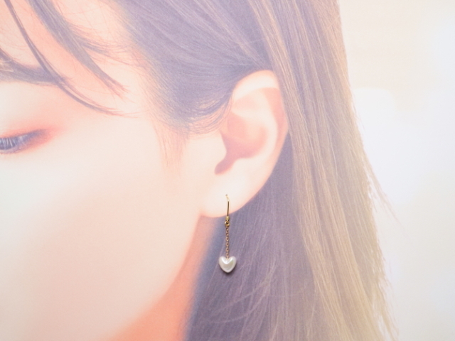 あこや真珠ハートピアス 【K18YG/K18PG】 