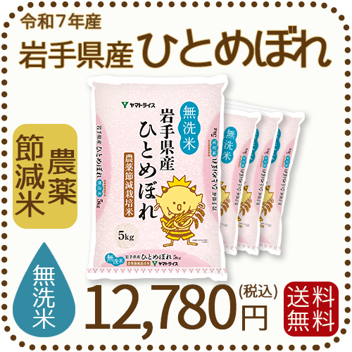 【無洗米】岩手県産 農薬節減米 ひとめぼれ20kg（5kg×4袋) 令和7年産