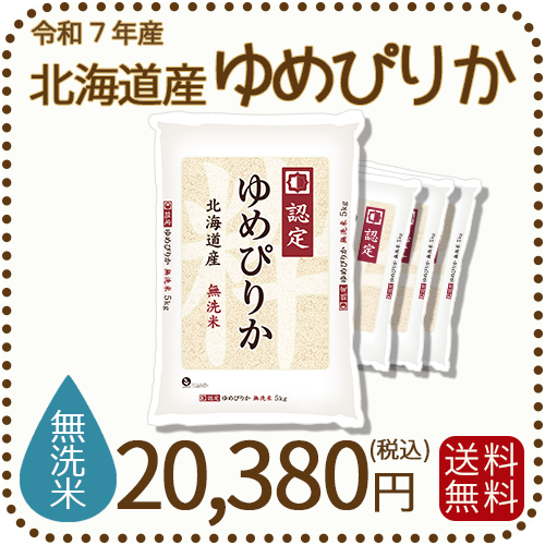 無洗米 北海道産ゆめぴりか 5kgx4袋