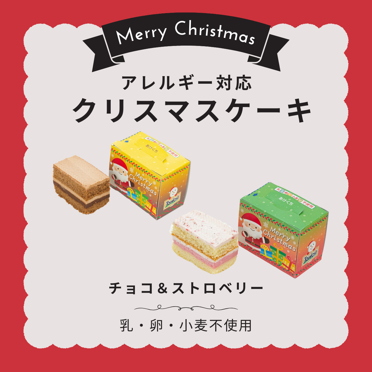クリスマスケーキ　チョコ＆ストローベリー30gx各5個（アレルギー対応　乳・卵・小麦不使用）