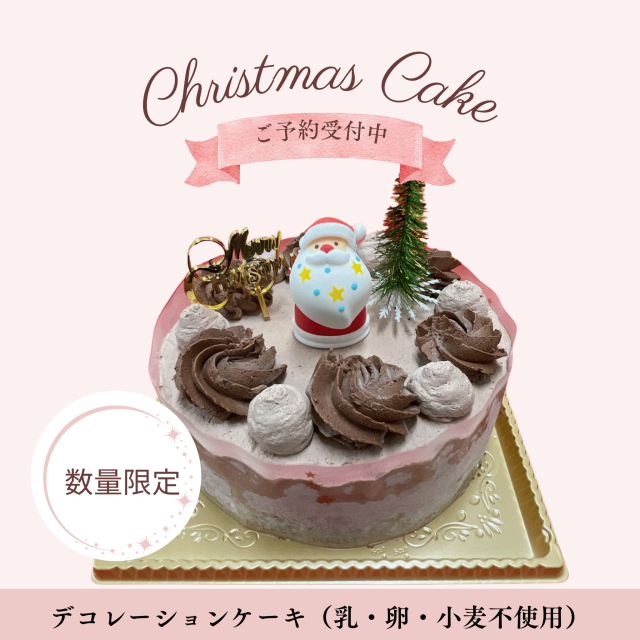 クリスマス　デコレーションケーキ【チョコ】（乳不使用、卵不使用、小麦不使用）