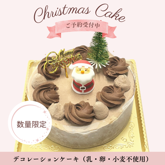 クリスマス　デコレーションケーキ【チョコ】（乳不使用、卵不使用、小麦不使用）