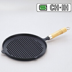 南部鉄器・木柄グリルパン丸形 IH対応