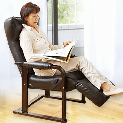 木製肘付 リクライニングチェア オットマン付き