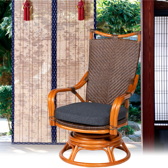 籐 背もたれ 回転椅子 （ミドルタイプ）