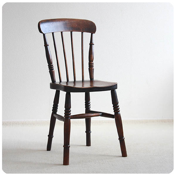 イギリス アンティーク キッチンチェア 家具 一枚板座面 古木 店舗什器 「無垢材椅子」K-107