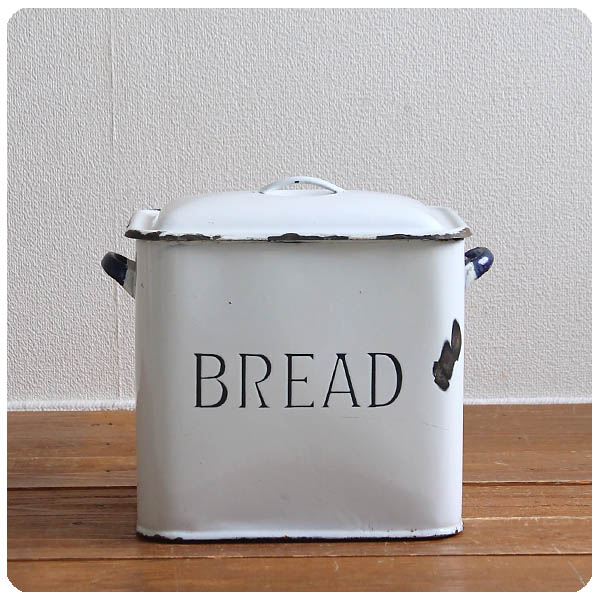 イギリス アンティーク ホーローブレッド缶 エナメル 保存缶 蓋付き インテリア雑貨 「BREAD」K-203