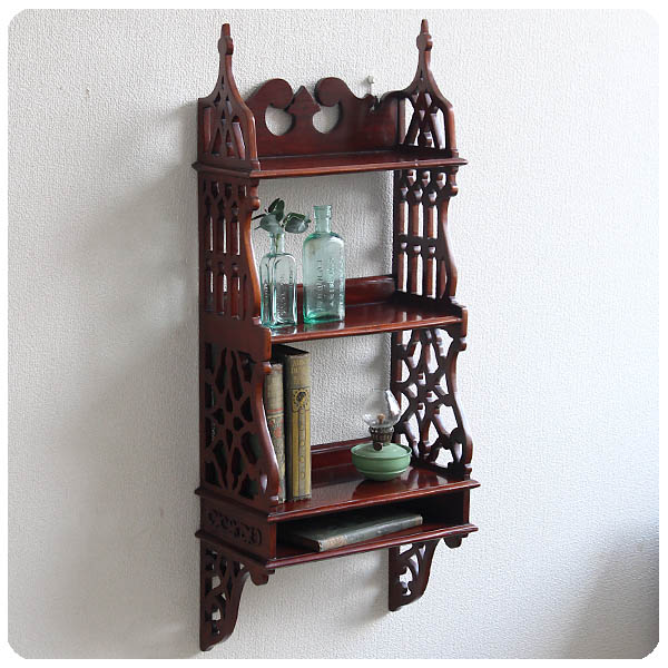 イギリス アンティーク調 ウォールシェルフ 壁掛け棚 マホガニー ラック インテリア 家具 店舗什器 K-287