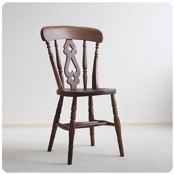 イギリス アンティーク キッチンチェア 木製椅子 カントリー 無垢材 インテリア 家具 店舗什器 K-322