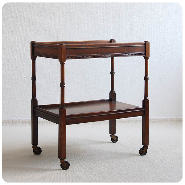 イギリス アンティーク ティートレイ付きキッチンワゴン トロリー オーク インテリア 家具 店舗什器 K-343